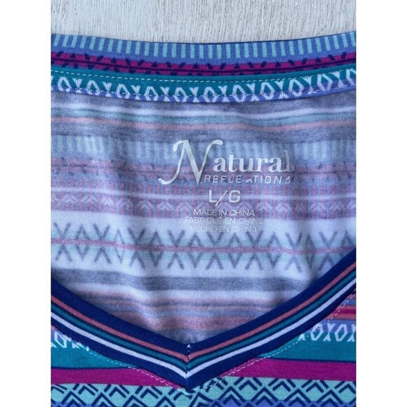 Natural Reflections Blue Tribal Stripe Multi Color Loose Fit Sleep Shirt Size L - Picture 6 of 16